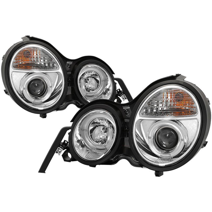 LED Halo Chrome Projector Headlights <br>95-99 Mercedes-Benz E300 E320 1995,97-99 E420