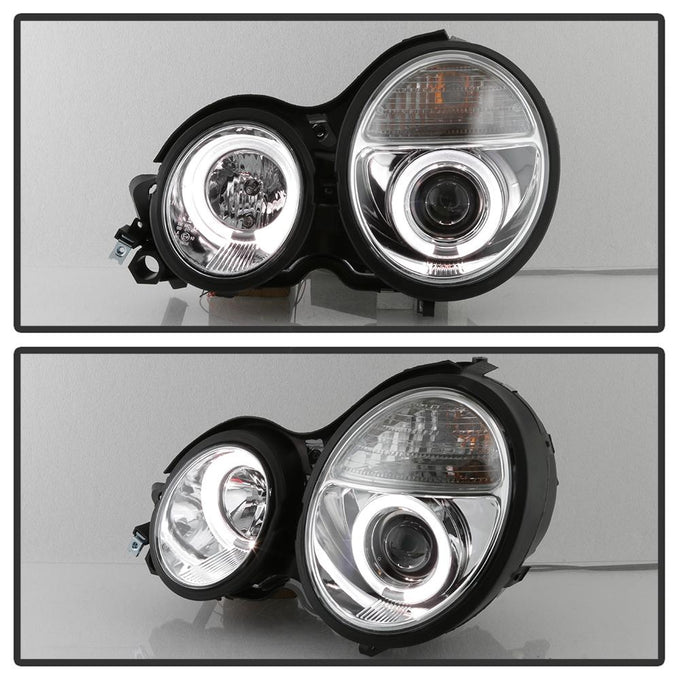 LED Halo Chrome Projector Headlights <br>95-99 Mercedes-Benz E300 E320 1995,97-99 E420