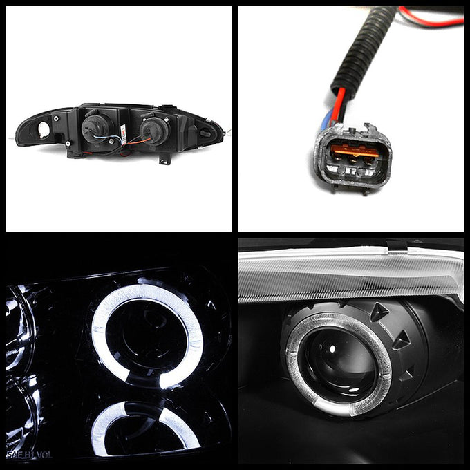LED Halo Black Projector Headlights <br>95-96 Mitsubishi Eclipse