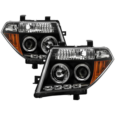 LED Halo Black Projector Headlights <br>05-07 Nissan Pathfinder 05-08 Nissan Frontier