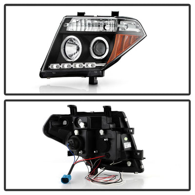 LED Halo Black Projector Headlights <br>05-07 Nissan Pathfinder 05-08 Nissan Frontier