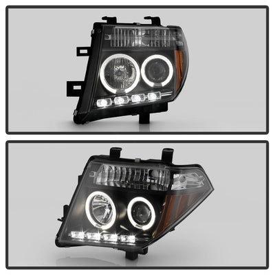 LED Halo Black Projector Headlights <br>05-07 Nissan Pathfinder 05-08 Nissan Frontier
