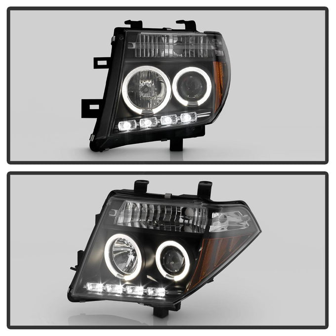 LED Halo Black Projector Headlights <br>05-07 Nissan Pathfinder 05-08 Nissan Frontier