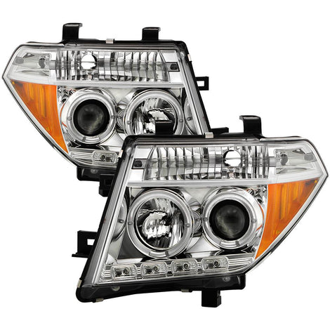 LED Halo Chrome Projector Headlights <br>05-07 Nissan Pathfinder 05-08 Nissan Frontier
