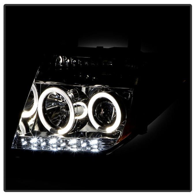 LED Halo Chrome Projector Headlights <br>05-07 Nissan Pathfinder 05-08 Nissan Frontier