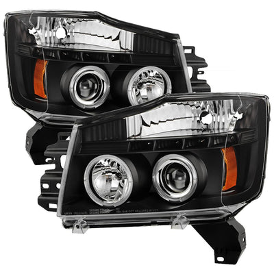 LED Halo Black Projector Headlights <br>05-07 Nissan Armada 04-15 TITAN 2004 Pathfinder Armada