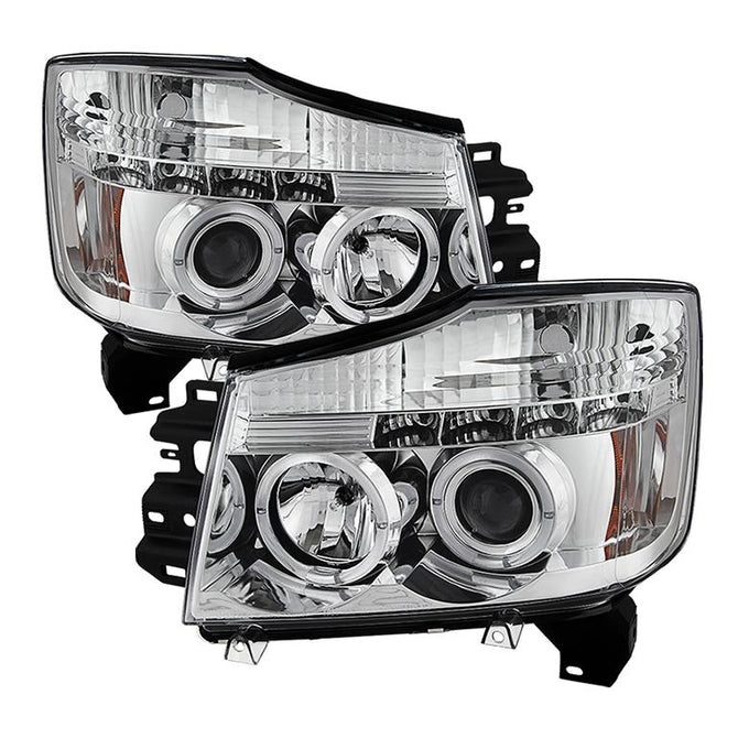 LED Halo Chrome Projector Headlights <br>05-07 Nissan Armada 04-15 TITAN 2004 Pathfinder Armada