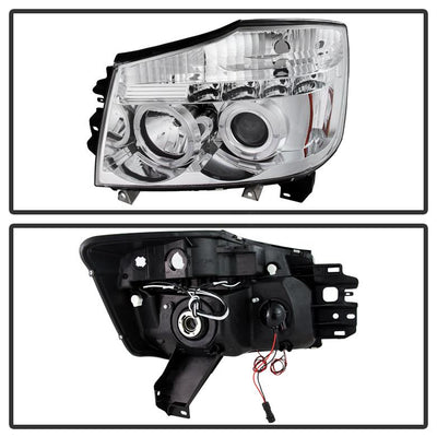 LED Halo Chrome Projector Headlights <br>05-07 Nissan Armada 04-15 TITAN 2004 Pathfinder Armada