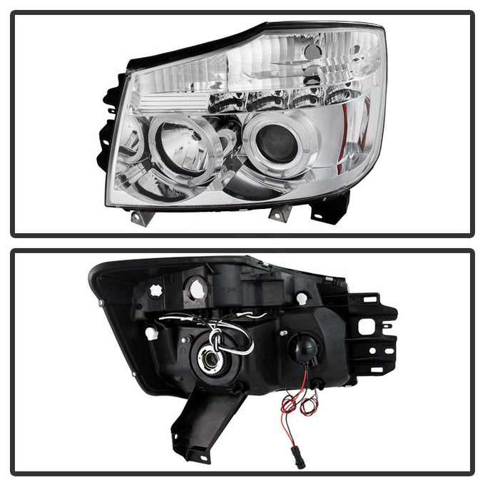 LED Halo Chrome Projector Headlights <br>05-07 Nissan Armada 04-15 TITAN 2004 Pathfinder Armada