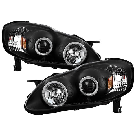 LED Halo Black Projector Headlights <br>03-08 Toyota Corolla