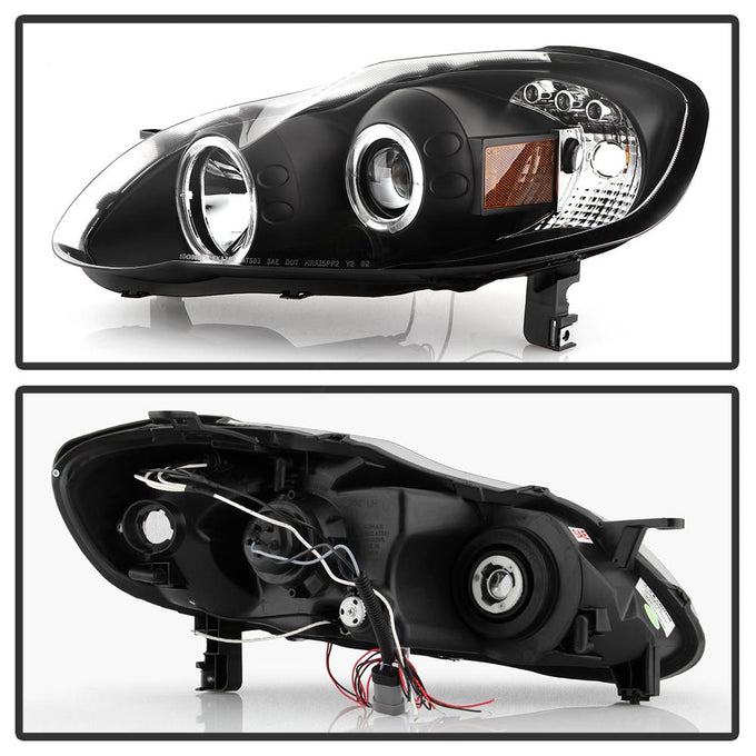 LED Halo Black Projector Headlights <br>03-08 Toyota Corolla