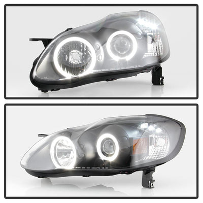 LED Halo Black Projector Headlights <br>03-08 Toyota Corolla