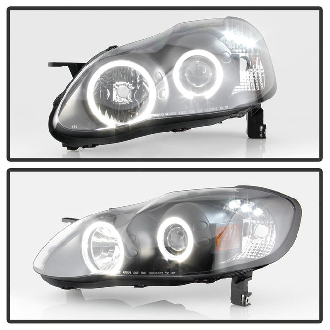 LED Halo Black Projector Headlights <br>03-08 Toyota Corolla