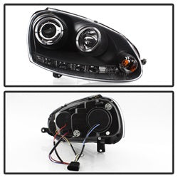 LED Halo Black DRL Projector Headlights <br>06-09 Volkswagen Jetta Rabbit GTI