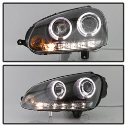 LED Halo Black DRL Projector Headlights <br>06-09 Volkswagen Jetta Rabbit GTI