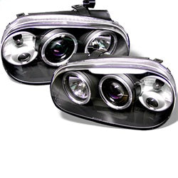 LED Halo Black Projector Headlights <br>99-05 Volkswagen Golf