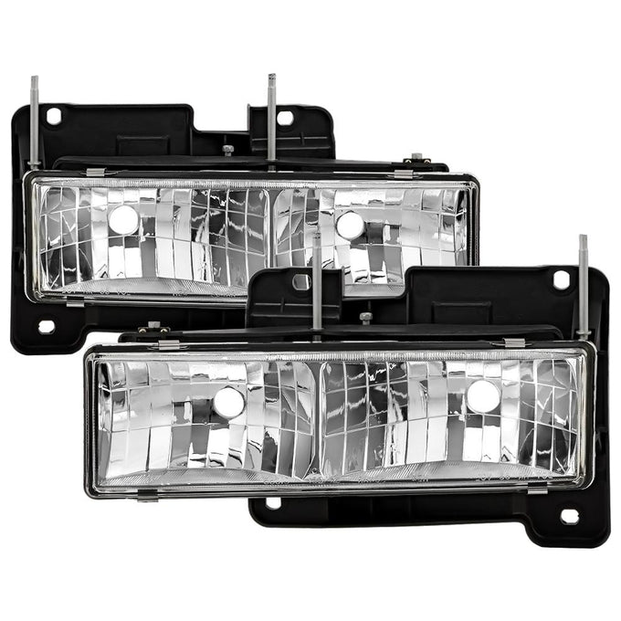 Chrome Crystal Glass Headlights <br>88-99 Chevy C/K-Series/ Suburban, Tahoe Yukon