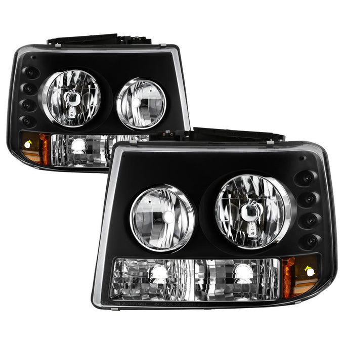 Black Crystal Headlights 1PC W/ Bumper Lights <br>99-02 Chevy Silverado 1500, 2500, 01-02 3500
