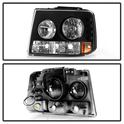 Black Crystal Headlights 1PC W/ Bumper Lights <br>99-02 Chevy Silverado 1500, 2500, 01-02 3500