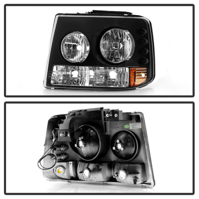 Black Crystal Headlights 1PC W/ Bumper Lights <br>99-02 Chevy Silverado 1500, 2500, 01-02 3500