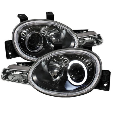 LED Halo Black Projector Headlights <br>95-99 Dodge Neon 95-99 Plymouth Neon