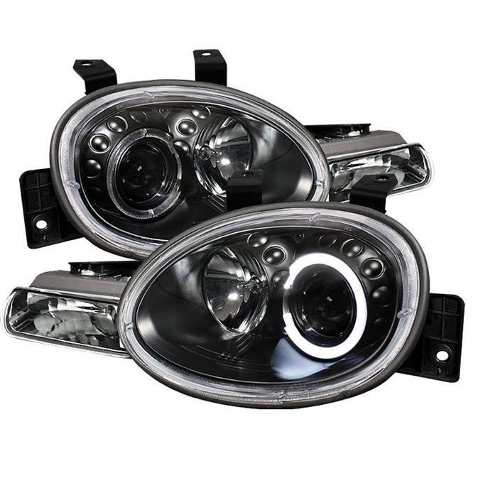 LED Halo Black Projector Headlights <br>95-99 Dodge Neon 95-99 Plymouth Neon