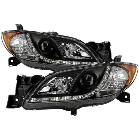 DRL Black Projector Headlights <br>04-08 Mazda 3