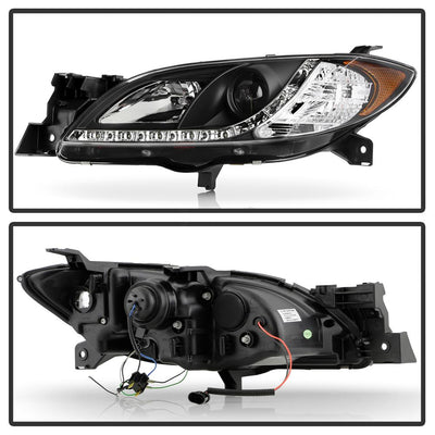 DRL Black Projector Headlights <br>04-08 Mazda 3