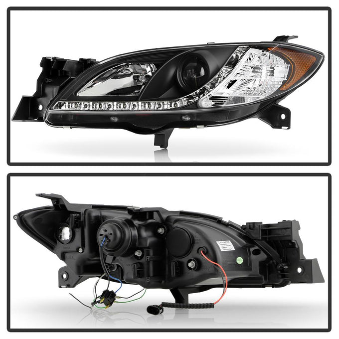 DRL Black Projector Headlights <br>04-08 Mazda 3