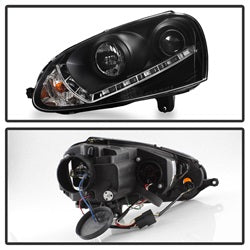 DRL Black Projector Headlights <br>06-09 Volkswagen Jetta Rabbit GTI