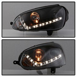 DRL Black Projector Headlights <br>06-09 Volkswagen Jetta Rabbit GTI