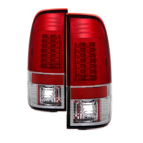 Version 2 Red Clear LED Tail Lights <br>97-03 Ford F150, 99-07 F250-550 Super Duty 04 Ford F-150 Heritage