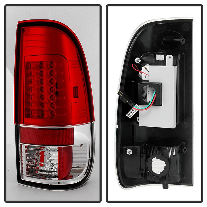 Version 2 Red Clear LED Tail Lights <br>97-03 Ford F150, 99-07 F250-550 Super Duty 04 Ford F-150 Heritage