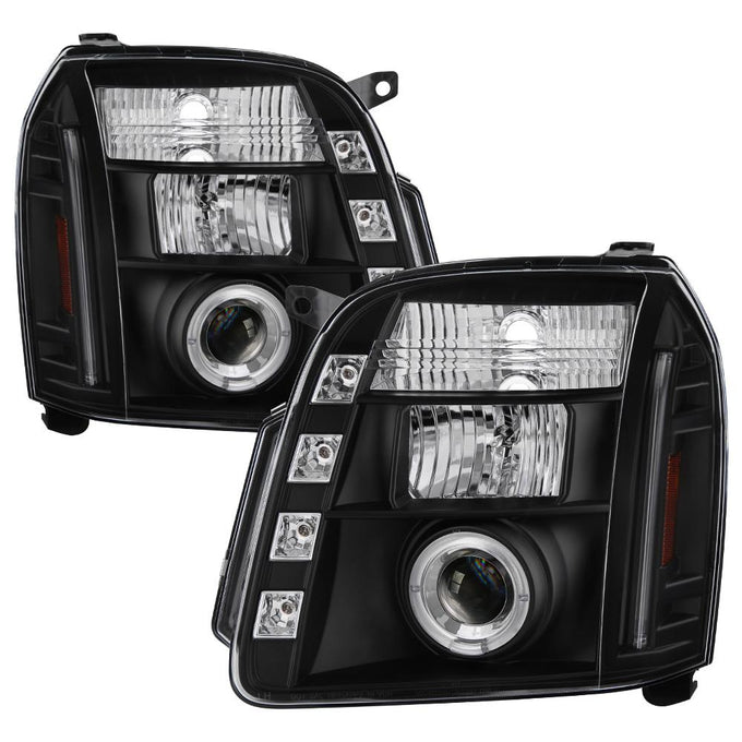 LED Halo Black Projector Headlights <br>07-14 GMC Yukon XL 1500 Yukon 07-13 GMC Yukon XL 2500