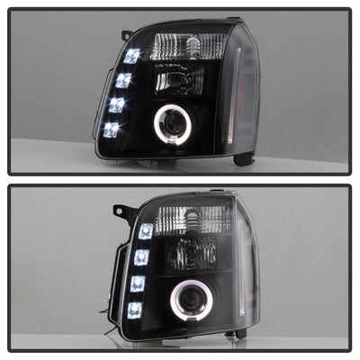 LED Halo Black Projector Headlights <br>07-14 GMC Yukon XL 1500 Yukon 07-13 GMC Yukon XL 2500