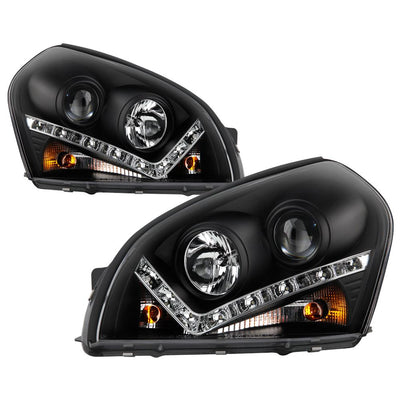 DRL Black Projector Headlights <br>05-09 Hyundai Tucson