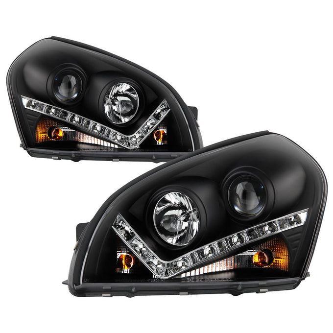 DRL Black Projector Headlights <br>05-09 Hyundai Tucson