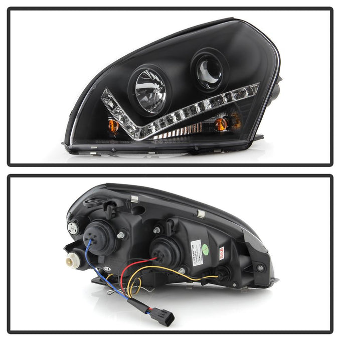 DRL Black Projector Headlights <br>05-09 Hyundai Tucson