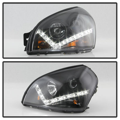 DRL Black Projector Headlights <br>05-09 Hyundai Tucson