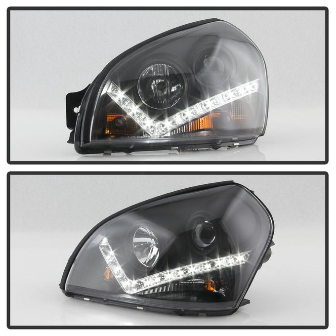 DRL Black Projector Headlights <br>05-09 Hyundai Tucson