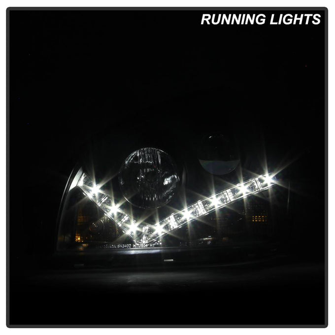 DRL Black Projector Headlights <br>05-09 Hyundai Tucson