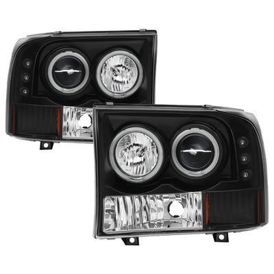 Version 2 Black CCFL Halo Projector Headlights <br>99-04 Ford F-250 Super Duty 00-04 Ford Excursion