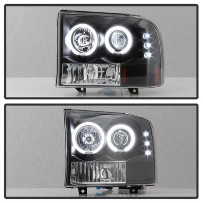 Version 2 Black CCFL Halo Projector Headlights <br>99-04 Ford F-250 Super Duty 00-04 Ford Excursion