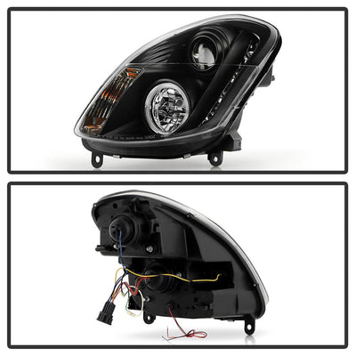 LED Halo Black DRL Projector Headlights <br>03-04 INFINITI G35