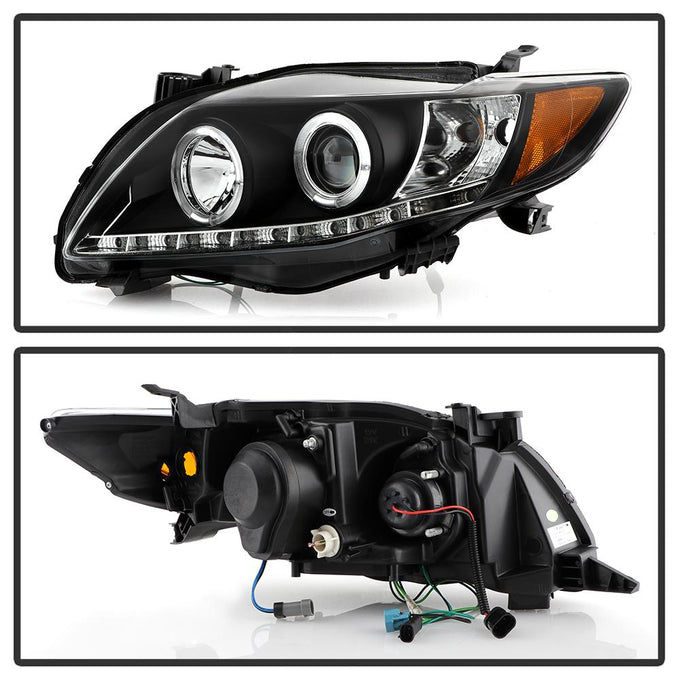 LED Halo Black DRL Projector Headlights <br>09-10 Toyota Corolla