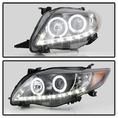 LED Halo Black DRL Projector Headlights <br>09-10 Toyota Corolla