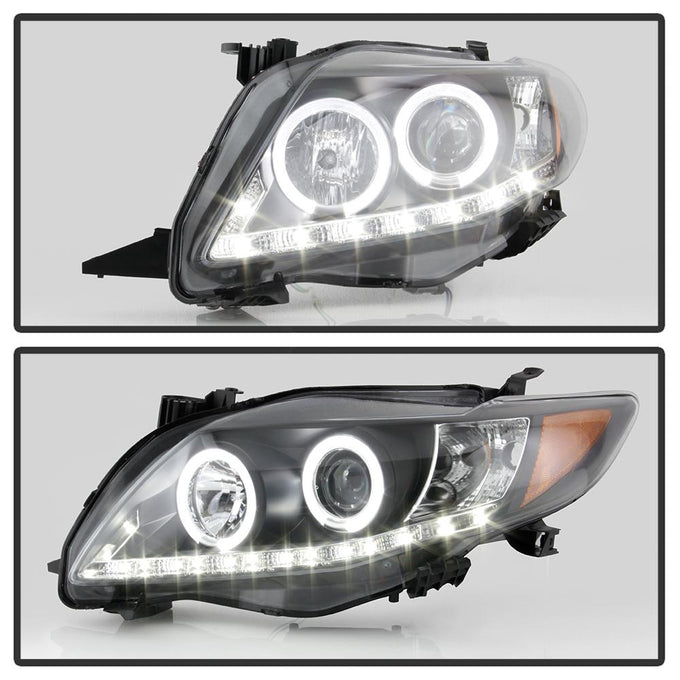 LED Halo Black DRL Projector Headlights <br>09-10 Toyota Corolla