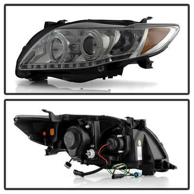 LED Halo Smoke DRL Projector Headlights <br>09-10 Toyota Corolla
