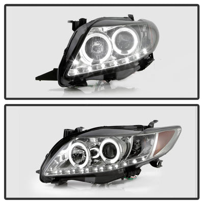 LED Halo Smoke DRL Projector Headlights <br>09-10 Toyota Corolla