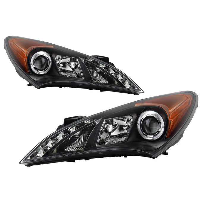 LED Halo Black DRL Projector Headlights <br>10-12 Hyundai Genesis Coupe Genesis